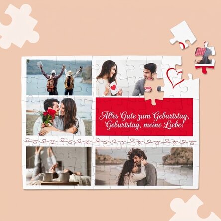 Individuell gestaltetes Puzzle mit 5 Fotos und Text – Hearts