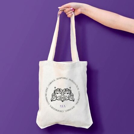 Personalisierte Tasche mit Text – Sternzeichen Zwillinge