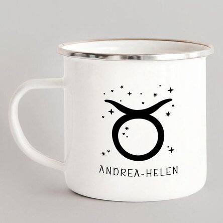 Personalised enamel metal mug with message - Taurus zodiac sign