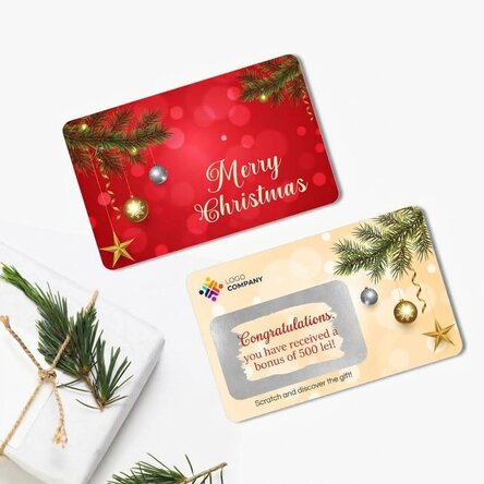 Individuell gestaltete, beidseitig kratzbare Aluminiumkarte mit Botschaft und Logo – Merry Christmas