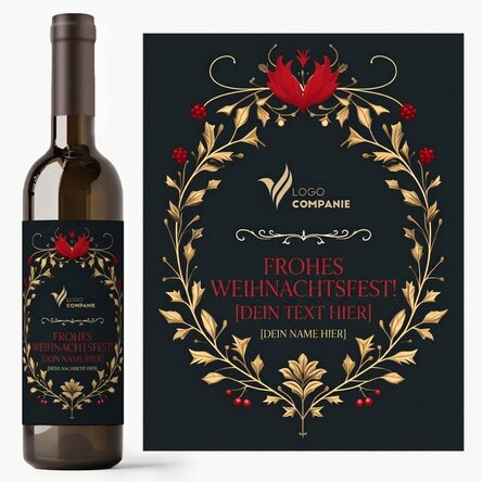 Wein mit individueller Beschriftung und Logo – Frohe Weihnachten!