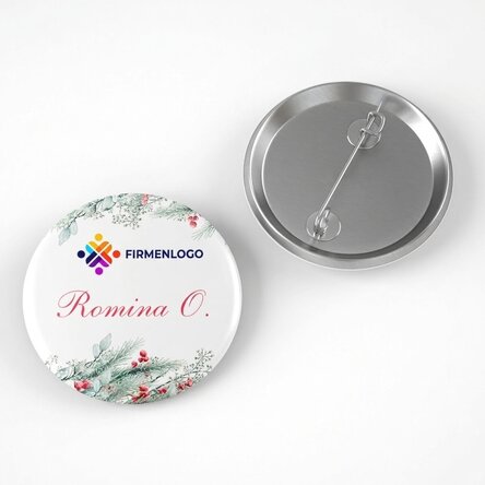 Personalisiertes Button mit Logo und Namen – Frohe Weihnachten!