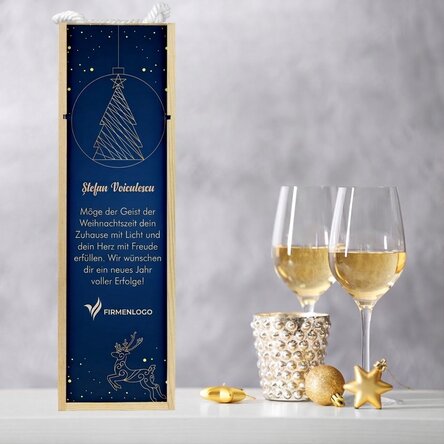 Personalisierte Weinkiste mit Logo und Botschaft – Gold