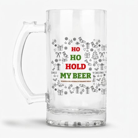 Personalisierter Bierkrug mit Weihnachtsaufschrift – Ho Ho Hold My Beer