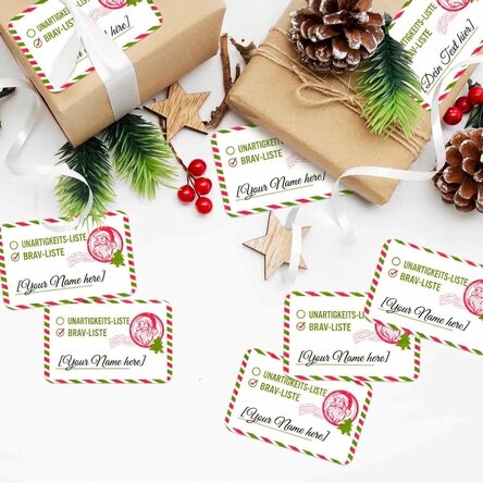 Set mit 8 personalisierten Aufklebern (selbstklebende Etiketten) – Naughty List