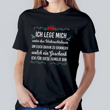 Personalisiertes Baumwoll-T-Shirt mit Weihnachtsaufdruck – Das Geschenk unter dem Weihnachtsbaum