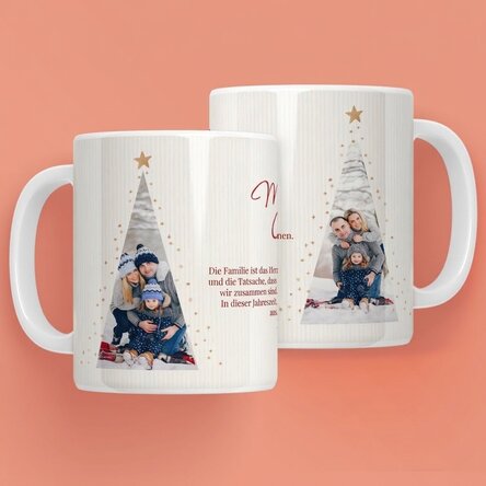 Personalisierte Tasse mit Text und 2 Fotos – Warm Christmas
