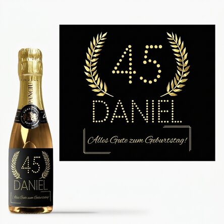 Kleine Sektflasche mit individueller Beschriftung zum Geburtstag – Gold