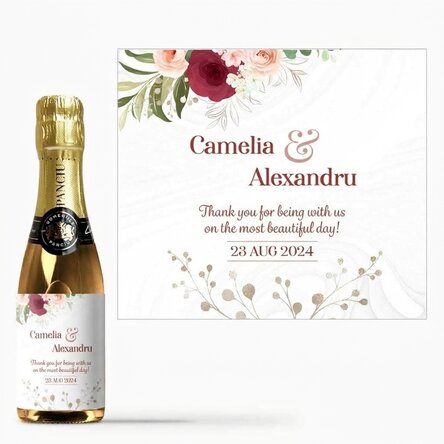 Kleine Flasche Sekt als personalisiertes Gastgeschenk mit Text – Vielen Dank für Ihr Kommen
