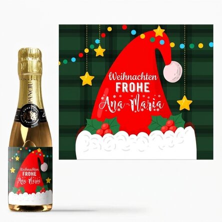 Kleine, mit einem Text personalisierte Sektflasche – Weihnachtsmann