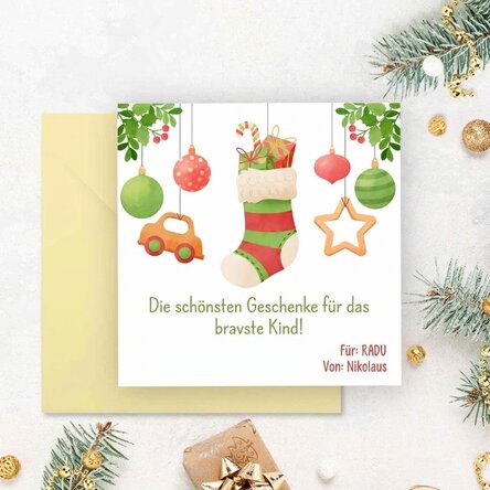 Individuell gestaltete quadratische Karte mit Botschaft – Botschaft vom Nikolaus