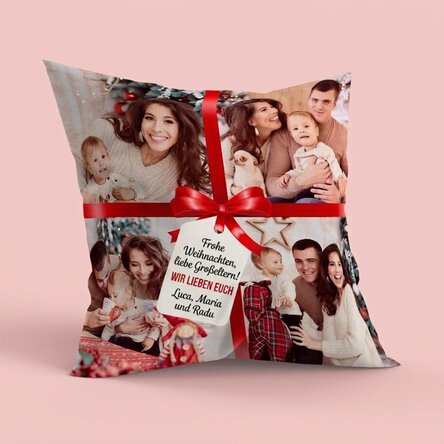 Personalisiertes Kissen mit 4 Fotos und einer Botschaft – Das perfekte Geschenk