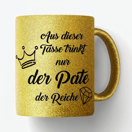 Personalisierte Tasse mit einer Botschaft für die Paten