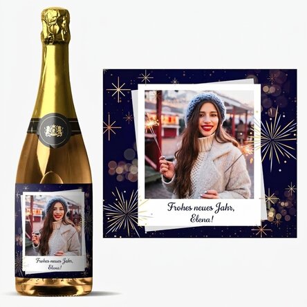 Personalisierter Sekt mit Foto und Botschaft – Ein frohes neues Jahr!
