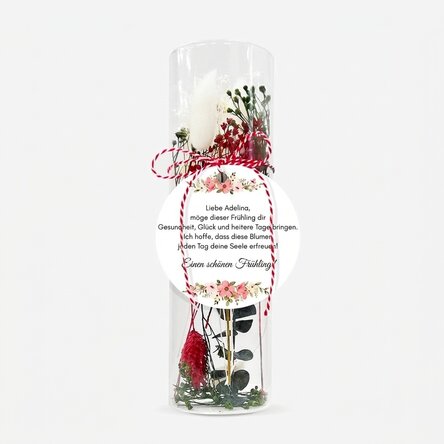 Martisor-Ornament aus Glas mit konservierten Blumen, individuell mit einer Botschaft versehen