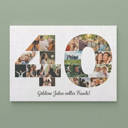 Individuell gestaltetes Leinwandbild im Querformat mit 18 Fotos (Modell Nr. 40) und Textbotschaft