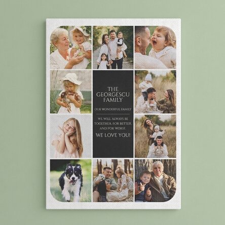 Individuell gestaltetes Leinwandbild mit Text und 10 Fotos – Unsere Familie