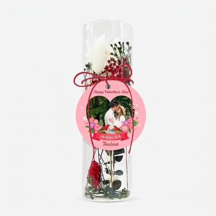 Glasornament mit konservierten Blumen, individuell gestaltet mit Text und Foto – Love