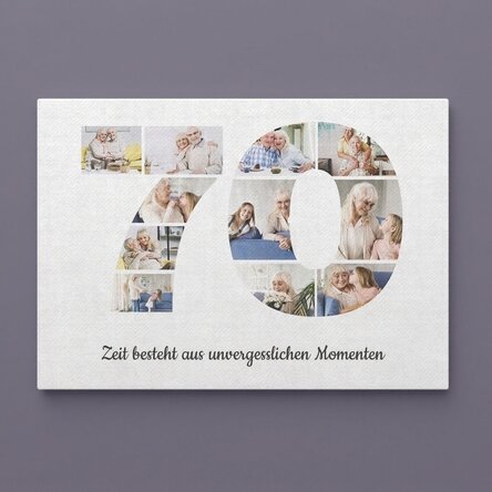 Individuell gestaltetes Leinwandbild im Querformat mit 11 Fotos (Modell Nr. 70) und Textbotschaft