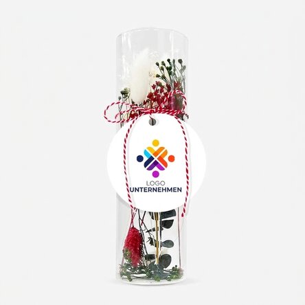 Martisor-Dekoration aus Glas mit konservierten Blumen, individuell mit Logo versehen