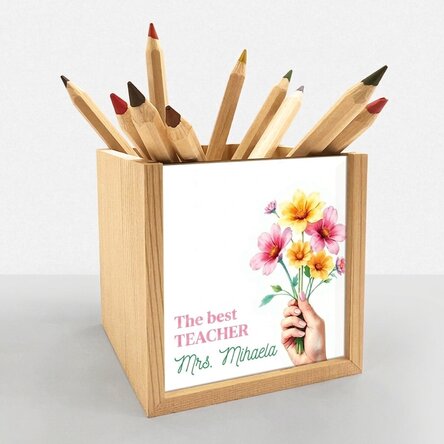 Personalised pencil holder with text - Flowers for you