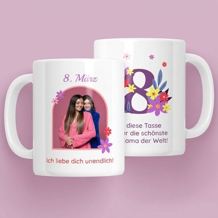 Personalisierte Tasse mit Text und Foto – 8. März