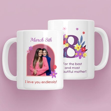 Personalised mug with text and a photo - 8 March