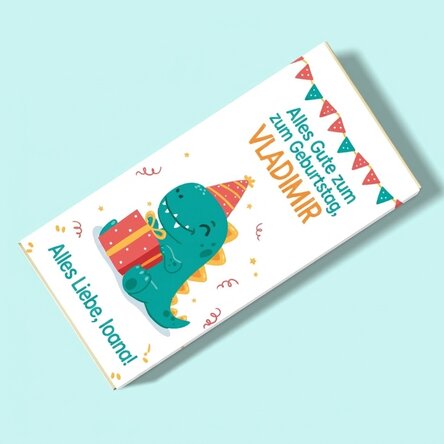Personalisierte Schokolade mit Text – Happy Dino