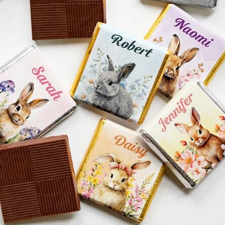 5er-Set personalisierte Mini-Pralinen mit Text – Osterhasen