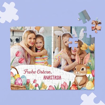 Individuell gestaltetes Puzzle mit 2 Fotos und einer Botschaft – Frohe Ostern