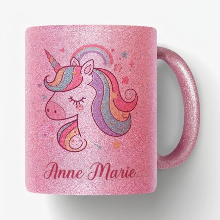 Personalisierter Glitzerbecher mit Namen – Einhorn