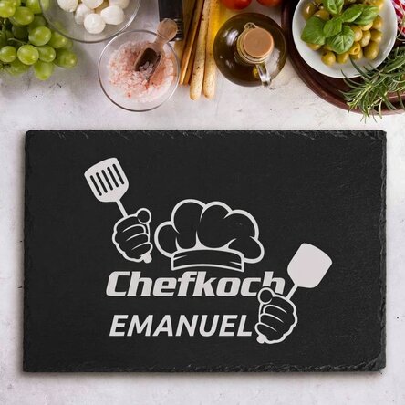 Individuell gravierte Schieferplatte mit Text – „Chef Puternic“