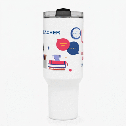 Thermosbecher mit Henkel und Strohhalm, individuell mit einer Botschaft bedruckt – Englischlehrerin