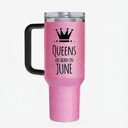 Thermos mug with handle and straw, personalised with text - Queens