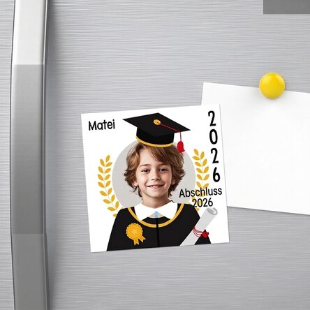 Individuell gestalteter Magnet 10x10 mit Foto und Botschaft – Absolvent
