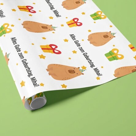 Individuell gestaltetes Geschenkpapier mit Text – Capybara zum Geburtstag