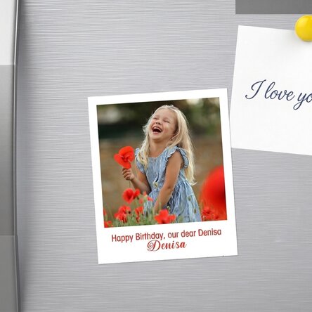 Individuell gestalteter Magnet (10 x 12 cm) mit Foto und Text – im Polaroid-Format