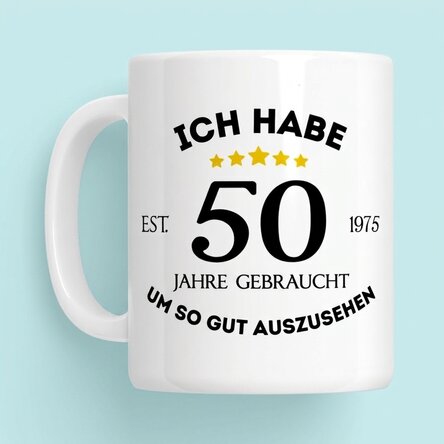 Personalisierte Tasse mit Aufdruck – Ich sehe in meinem Alter gut aus