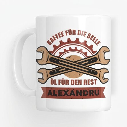 Personalisierte Tasse mit Text für Mechaniker – Steckschlüssel