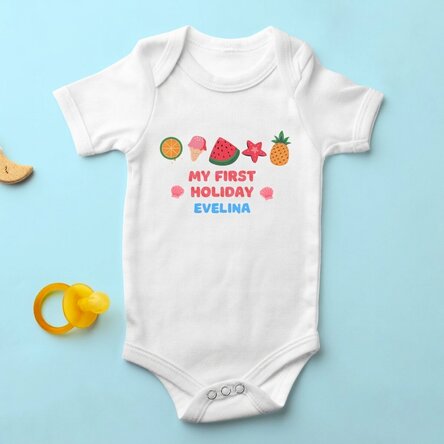 Personalised baby bodysuit with message - First summer holiday