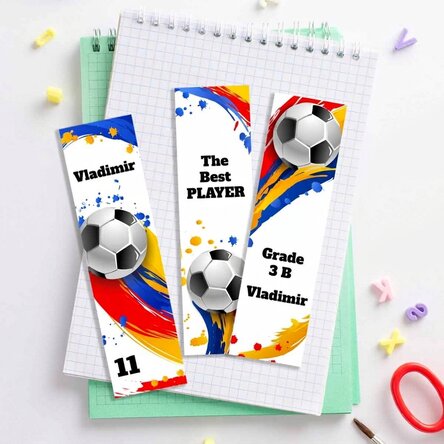 Set of 3 personalised bookmarks with text - Football