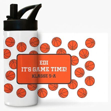 Thermoskanne mit Griff und personalisiertem Strohhalm mit Aufdruck – Basketball