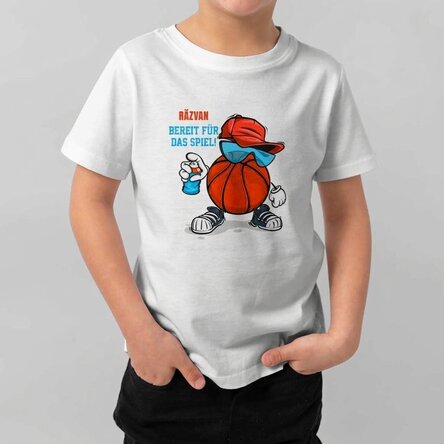 Personalisiertes Baumwoll-T-Shirt für Kinder mit Aufdruck – Basketball