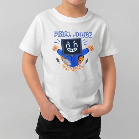 Personalisiertes Baumwoll-T-Shirt für Kinder mit Aufdruck – Pixel Boy