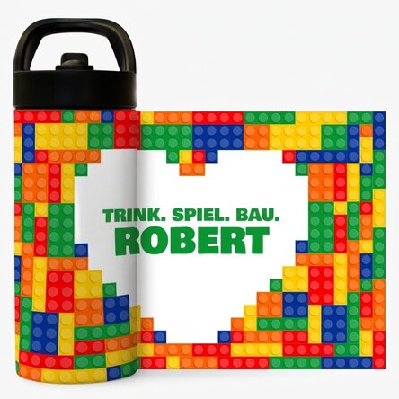 Thermoskanne mit Griff und personalisiertem Strohhalm mit Namen – Lego