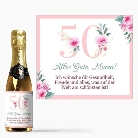 Kleine, mit einem Text personalisierte Sektflasche – Flowers