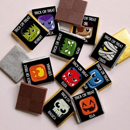 10er-Set personalisierte Mini-Pralinen mit Aufdruck – „Trick or Treat“