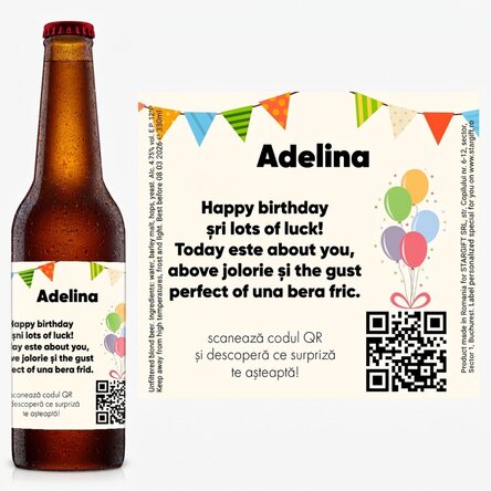 Individuell gestaltetes Bier mit Text und QR-Code – Geburtstag