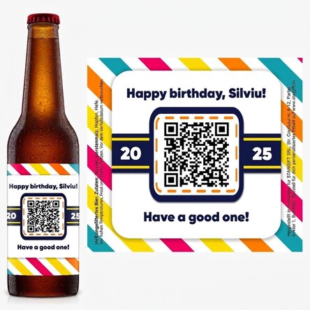 Individuell gestaltetes Bier mit Text und QR-Code – Happy Birthday