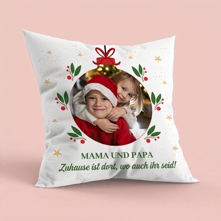 Personalisiertes Kissen mit Foto und Text – Zu Hause zu Weihnachten